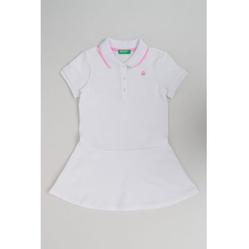 Rochie polo cu fenta cu nasturi - Alb/Roz
