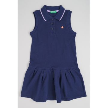 Rochie polo cu fenta cu nasturi - Bleumarin