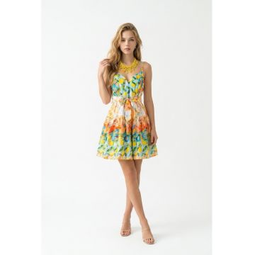 Rochie portocalie cu imprimeu cu corali - Multicolor