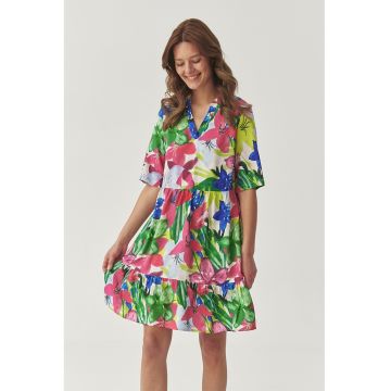 Rochie scurta cu imprimeu - Verde/Alb optic/Roz prafuit