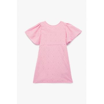 Rochie scurta cu maneci bufante - Roz pastel