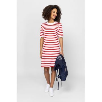 Rochie scurta cu model in dungi - Rosu/Alb