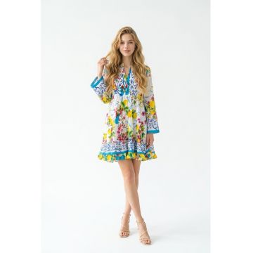 Rochie scurta de vara din bumbac cu imprimeu Amalfi - Multicolor | Turcoaz