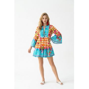 Rochie scurta de vara din bumbac cu imprimeu Amalfi - Portocaliu/Multicolor
