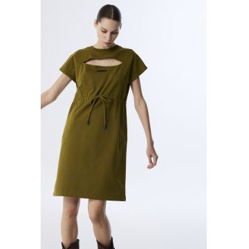 Rochie scurta din amestec de bumbac - Verde masliniu