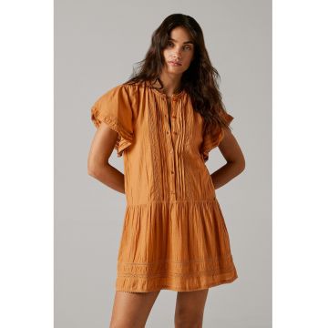 Rochie scurta dreapta cu maneci fluture - Caramel