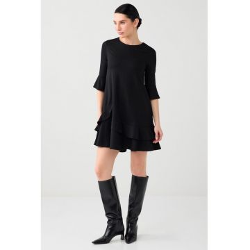 Rochie scurta evazata cu maneci medii - Negru
