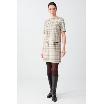Rochie scurta in carouri - Gri/Bej deschis