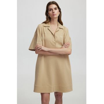 Rochie scurta supradimensionata cu buzunare laterale - Maro camel