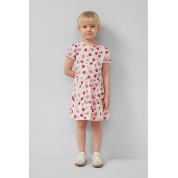 Rochie stratificata cu maneci scurte si model - Rosu/Roz