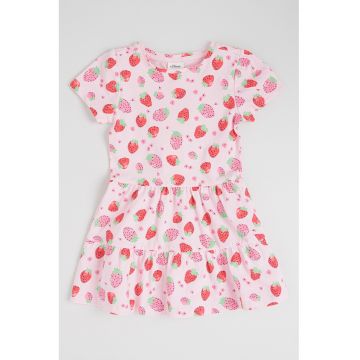 Rochie stratificata cu maneci scurte si model - Rosu/Roz