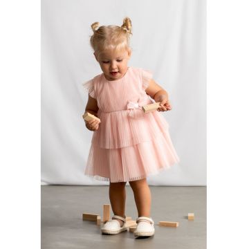 Rochie stratificata din tul cu pliuri - Roz pastel