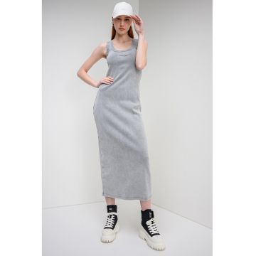 Rochie striata fara maneci cu aspect decolorat Niliyo - Gri deschis