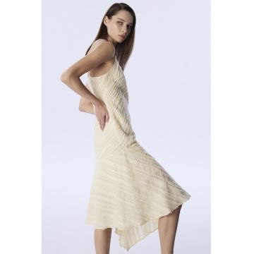 Rochie texturata si asimetrica cu bretele inguste - Galben vanilie