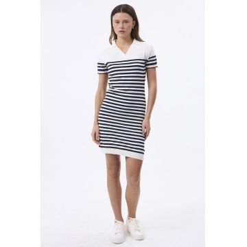 Rochie tricotata cu dungi - Albastru ultramarin/Alb murdar