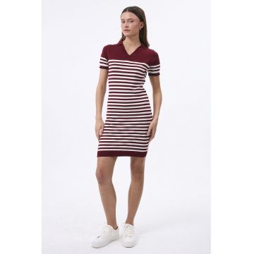 Rochie tricotata cu dungi - Visiniu