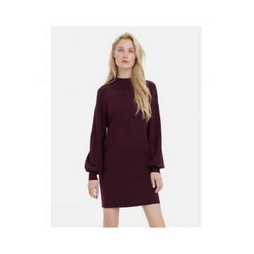 Rochie tricotata de dama -  52% viscoza - 28% poliester - 20% nailon - Visiniu