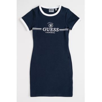 Rochie-tricou cu imprimeu logo - Alb optic/Bleumarin