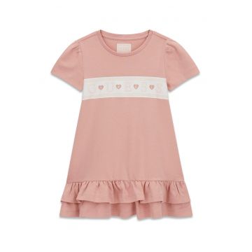 Rochie-tricou cu terminatie cu volane - Roz prafuit