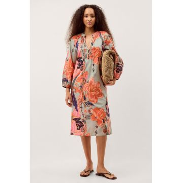 Rochie tunica cu model floral Carmen - Verde/Portocaliu/Albastru