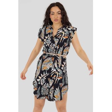 Rochie -tunica cu o curea in talie Mona - Negru/Portocaliu/Bej