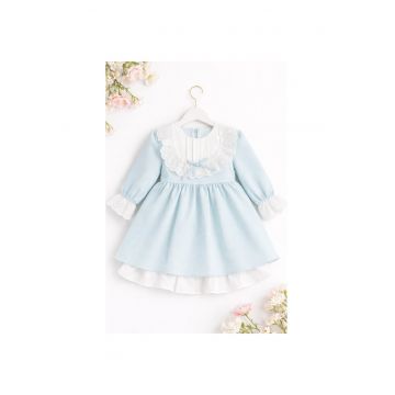 Rochita eleganta fetite bleu cu dantela alba stil clasic