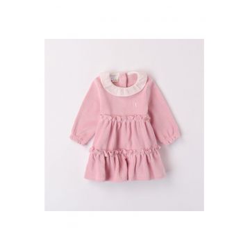 Rochita model raiat catifelat pentru bebe fetita -  4.7260 - Roz - Roz