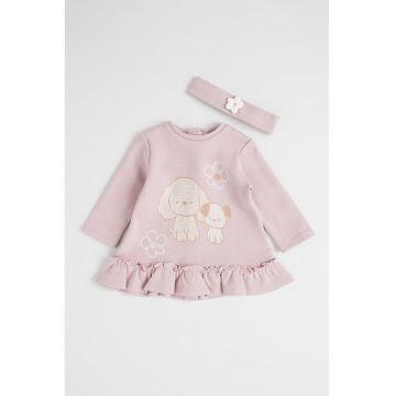 Set de rochie uni si bentita - 2 piese - Lila pal