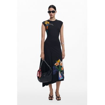 Rochie asimetrica cu maneci scurte - Negru