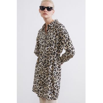 Rochie-camasa cu animal print - Negru/Maro taupe/Maro camel