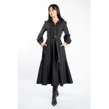 Rochie camasa cu cordon si croiala ampla - Negru