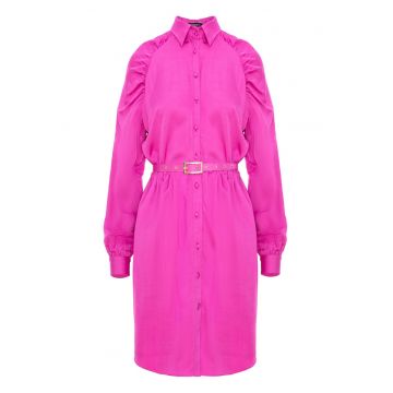 Rochie camasa midi cu maneci reglan si curea