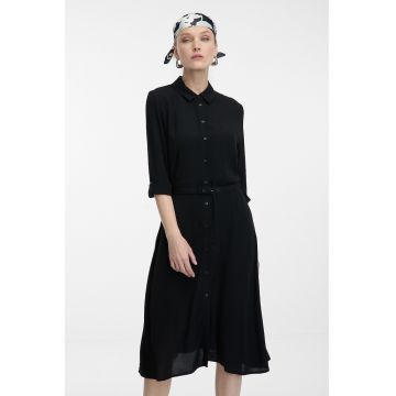 Rochie-camasa midi cu o curea asortata - Negru