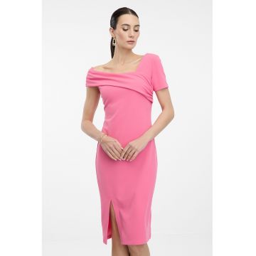 Rochie cambrata cu decolteu asimetric - Roz