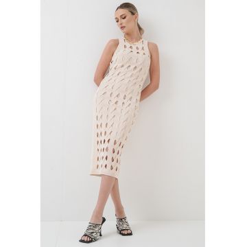 Rochie cambrata cu decolteu rotund - Bej