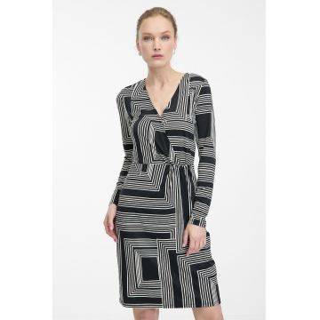 Rochie cambrata cu model geometric - Alb/Albastru ultramarin