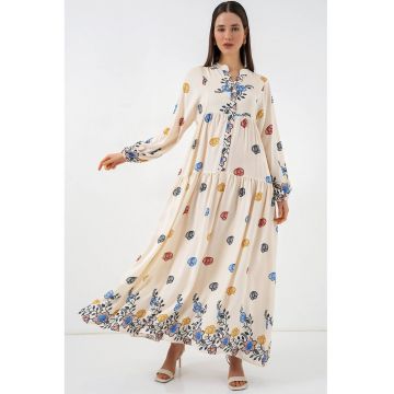 Rochie dama  decolteu in V - bleumarin - viscoza - maneca lunga