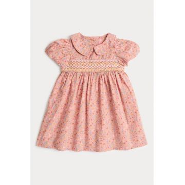 Rochie de bumbac cu guler Peter Pan - Roz somon