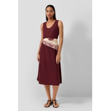 Rochie din amestec de in cu buzunare - Visiniu