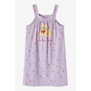 Rochie din bumbac cu decolteu patrat - Rosu/Bej/Lila