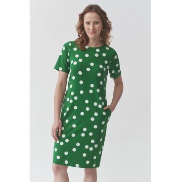 Rochie dreapta cu buzunare laterale - Verde/Alb optic