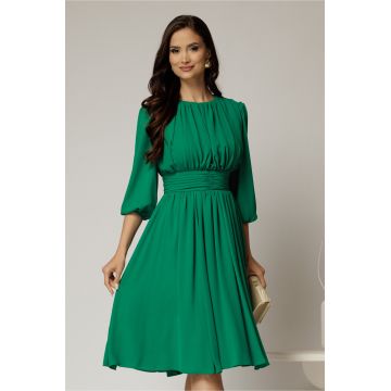 Rochie DY Fashion din voal verde clos cu pliuri