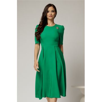 Rochie DY Fashion verde midi cu pliuri pe fusta si design cu detaliu la bust