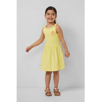 Rochie evazata cu detaliu cu broderie discreta - Galben
