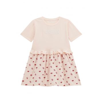 Rochie evazata cu logo brodat - Rosu/Piersica