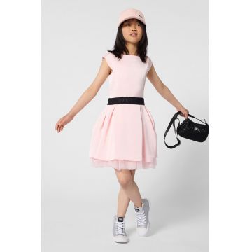 Rochie evazata cu maneci scurte - Negru/Roz pastel