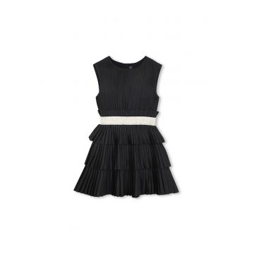 Rochie evazata fara maneci - Negru/Bej deschis