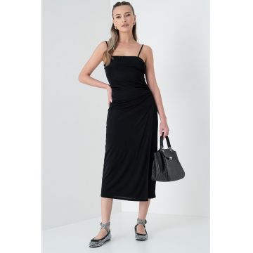 Rochie fara maneci cu model drapat - Negru