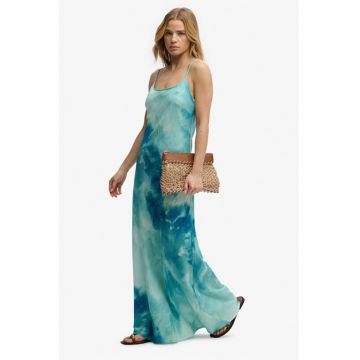 Rochie fara maneci cu model tie-dye - Albastru inchis/Turcoaz