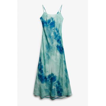 Rochie fara maneci cu model tie-dye - Albastru inchis/Turcoaz